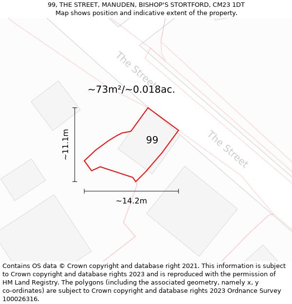 99, THE STREET, MANUDEN, BISHOP'S STORTFORD, CM23 1DT: Plot and title map