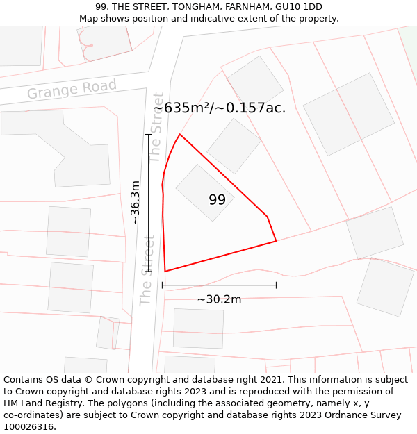 99, THE STREET, TONGHAM, FARNHAM, GU10 1DD: Plot and title map