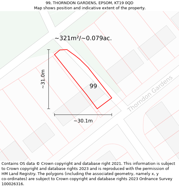 99, THORNDON GARDENS, EPSOM, KT19 0QD: Plot and title map