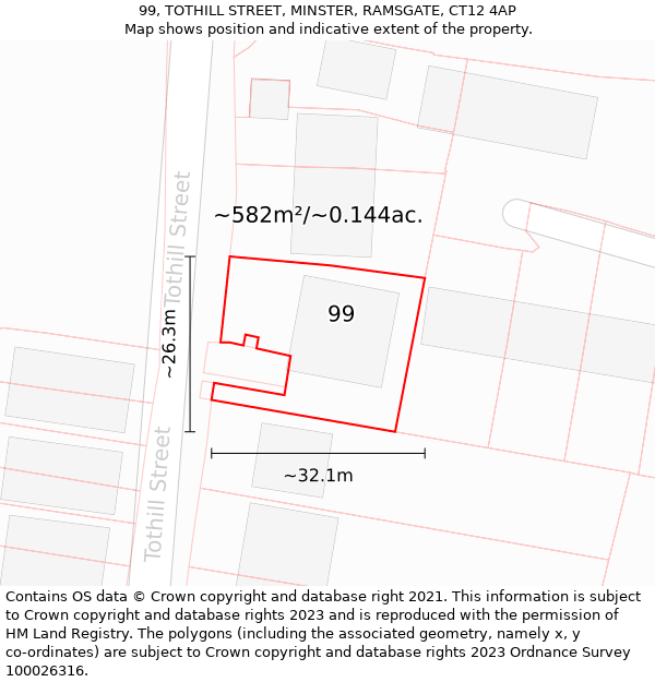 99, TOTHILL STREET, MINSTER, RAMSGATE, CT12 4AP: Plot and title map