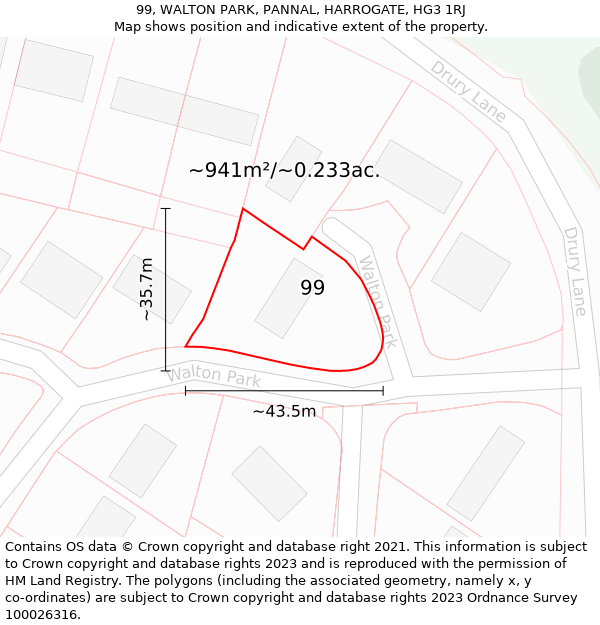 99, WALTON PARK, PANNAL, HARROGATE, HG3 1RJ: Plot and title map