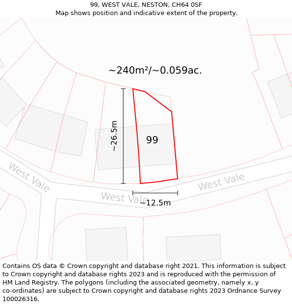 99, WEST VALE, NESTON, CH64 0SF: Plot and title map