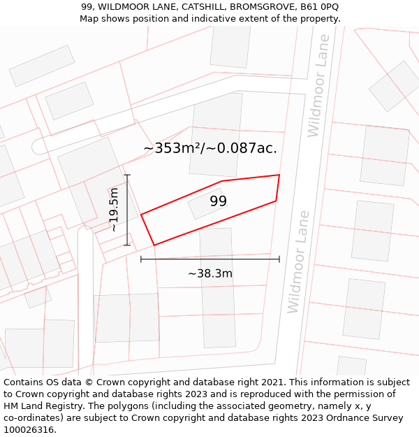 99, WILDMOOR LANE, CATSHILL, BROMSGROVE, B61 0PQ: Plot and title map