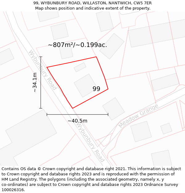 99, WYBUNBURY ROAD, WILLASTON, NANTWICH, CW5 7ER: Plot and title map