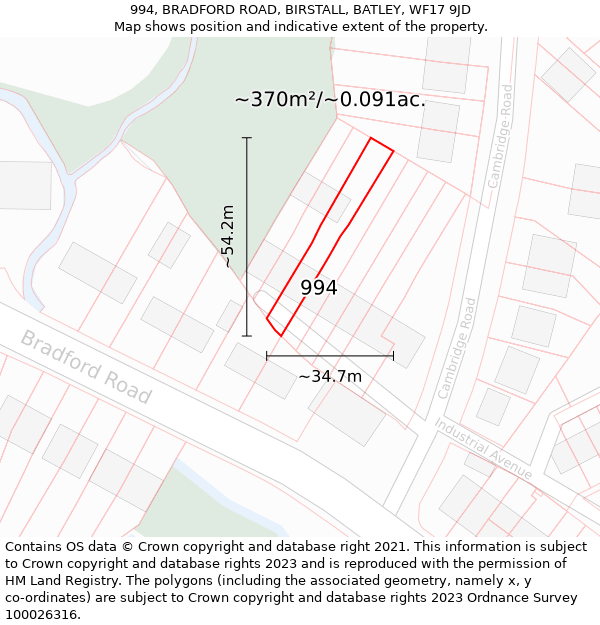 994, BRADFORD ROAD, BIRSTALL, BATLEY, WF17 9JD: Plot and title map