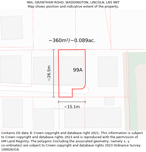 99A, GRANTHAM ROAD, WADDINGTON, LINCOLN, LN5 9NT: Plot and title map