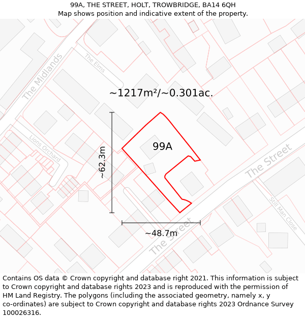 99A, THE STREET, HOLT, TROWBRIDGE, BA14 6QH: Plot and title map