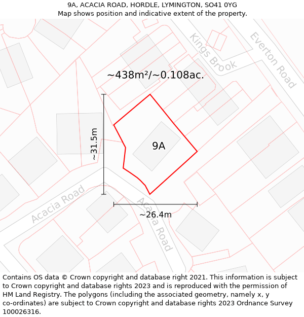 9A, ACACIA ROAD, HORDLE, LYMINGTON, SO41 0YG: Plot and title map