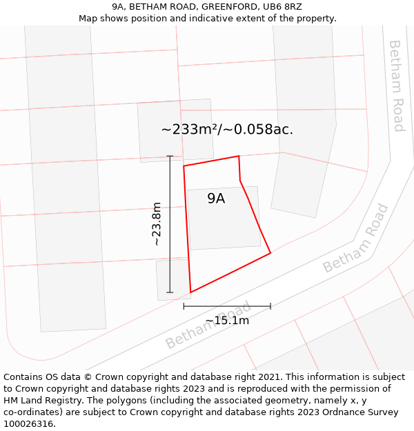 9A, BETHAM ROAD, GREENFORD, UB6 8RZ: Plot and title map