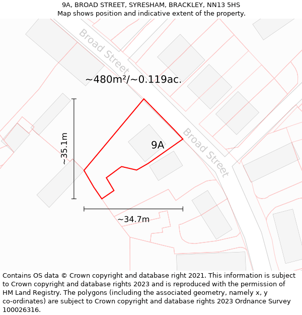 9A, BROAD STREET, SYRESHAM, BRACKLEY, NN13 5HS: Plot and title map