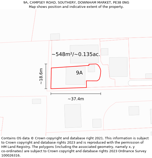 9A, CAMPSEY ROAD, SOUTHERY, DOWNHAM MARKET, PE38 0NG: Plot and title map