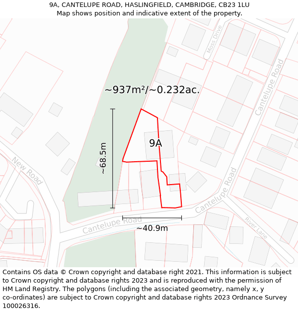 9A, CANTELUPE ROAD, HASLINGFIELD, CAMBRIDGE, CB23 1LU: Plot and title map