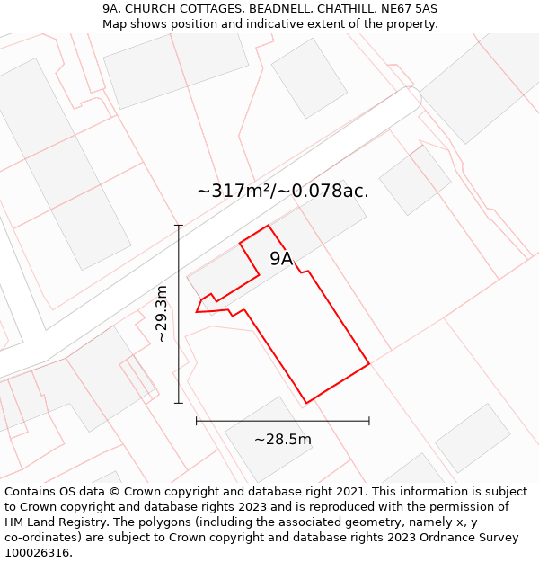 9A, CHURCH COTTAGES, BEADNELL, CHATHILL, NE67 5AS: Plot and title map