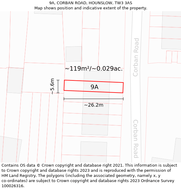 9A, CORBAN ROAD, HOUNSLOW, TW3 3AS: Plot and title map