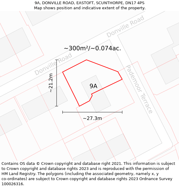 9A, DONVILLE ROAD, EASTOFT, SCUNTHORPE, DN17 4PS: Plot and title map