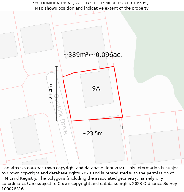 9A, DUNKIRK DRIVE, WHITBY, ELLESMERE PORT, CH65 6QH: Plot and title map