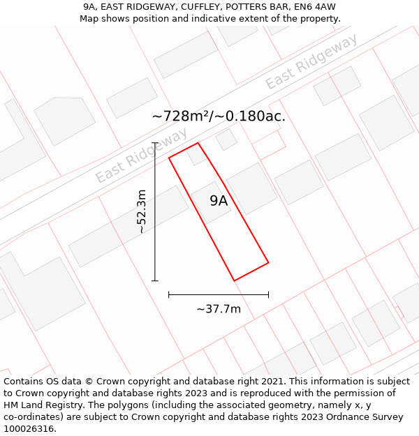 9A, EAST RIDGEWAY, CUFFLEY, POTTERS BAR, EN6 4AW: Plot and title map