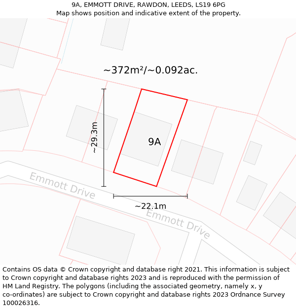 9A, EMMOTT DRIVE, RAWDON, LEEDS, LS19 6PG: Plot and title map