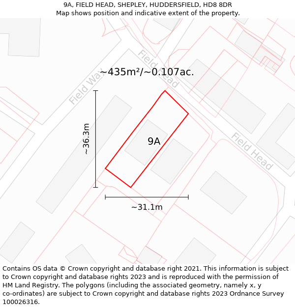 9A, FIELD HEAD, SHEPLEY, HUDDERSFIELD, HD8 8DR: Plot and title map