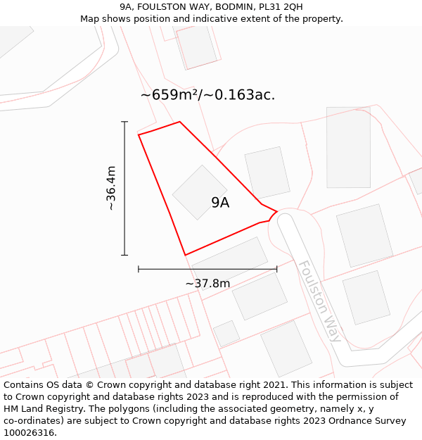9A, FOULSTON WAY, BODMIN, PL31 2QH: Plot and title map