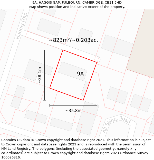 9A, HAGGIS GAP, FULBOURN, CAMBRIDGE, CB21 5HD: Plot and title map