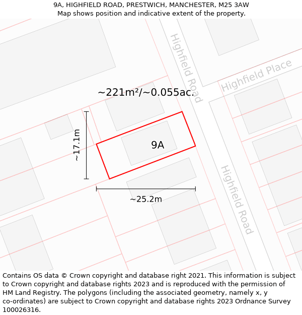 9A, HIGHFIELD ROAD, PRESTWICH, MANCHESTER, M25 3AW: Plot and title map