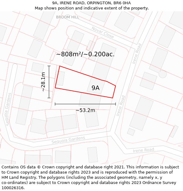 9A, IRENE ROAD, ORPINGTON, BR6 0HA: Plot and title map