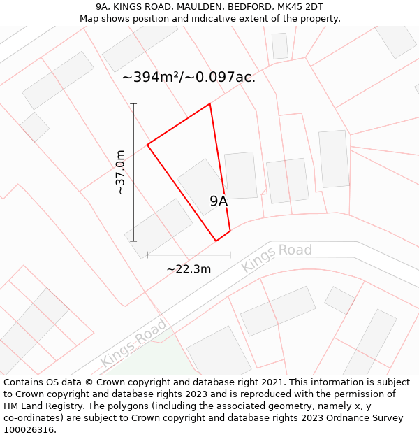 9A, KINGS ROAD, MAULDEN, BEDFORD, MK45 2DT: Plot and title map