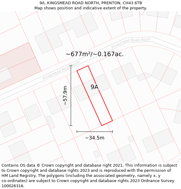 9A, KINGSMEAD ROAD NORTH, PRENTON, CH43 6TB: Plot and title map