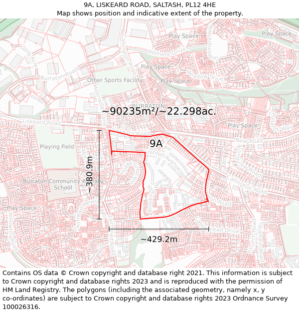 9A, LISKEARD ROAD, SALTASH, PL12 4HE: Plot and title map