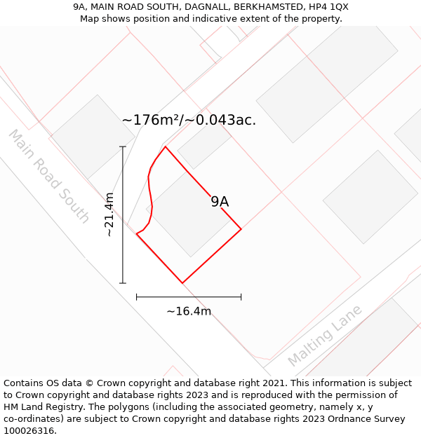 9A, MAIN ROAD SOUTH, DAGNALL, BERKHAMSTED, HP4 1QX: Plot and title map