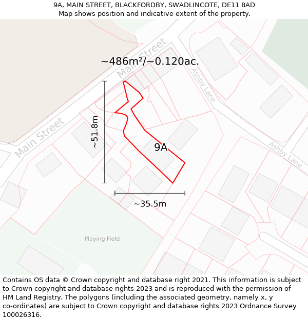 9A, MAIN STREET, BLACKFORDBY, SWADLINCOTE, DE11 8AD: Plot and title map