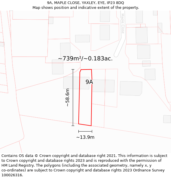 9A, MAPLE CLOSE, YAXLEY, EYE, IP23 8DQ: Plot and title map