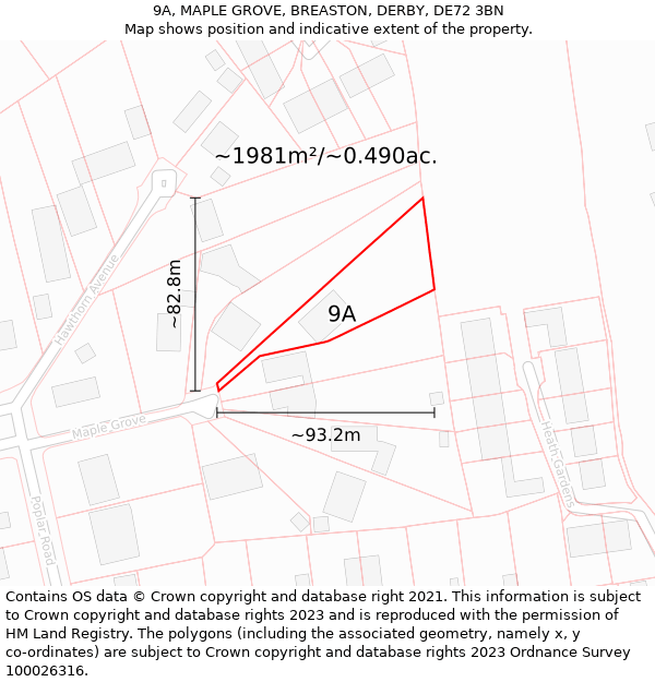 9A, MAPLE GROVE, BREASTON, DERBY, DE72 3BN: Plot and title map