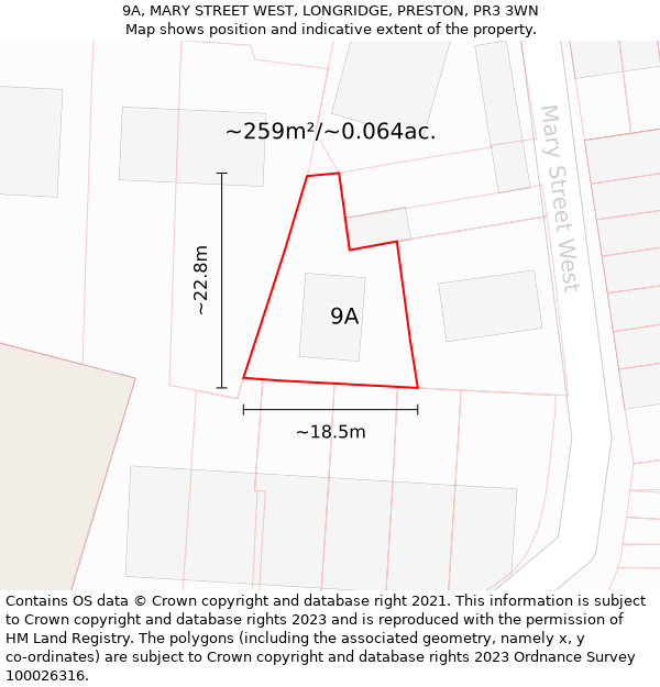 9A, MARY STREET WEST, LONGRIDGE, PRESTON, PR3 3WN: Plot and title map