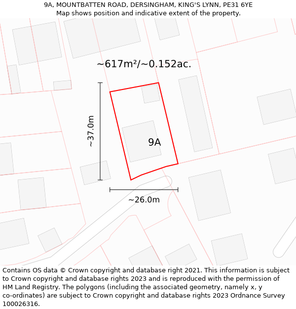 9A, MOUNTBATTEN ROAD, DERSINGHAM, KING'S LYNN, PE31 6YE: Plot and title map