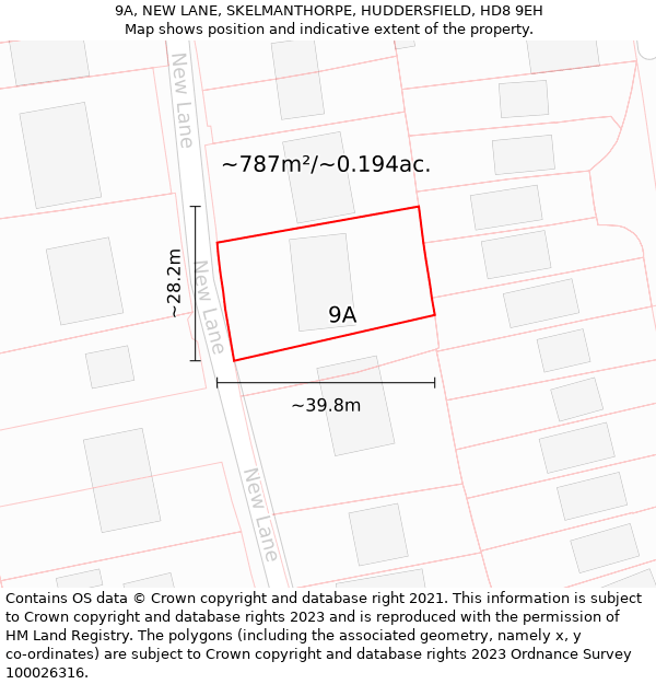 9A, NEW LANE, SKELMANTHORPE, HUDDERSFIELD, HD8 9EH: Plot and title map