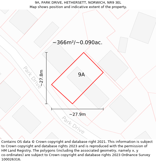 9A, PARK DRIVE, HETHERSETT, NORWICH, NR9 3EL: Plot and title map