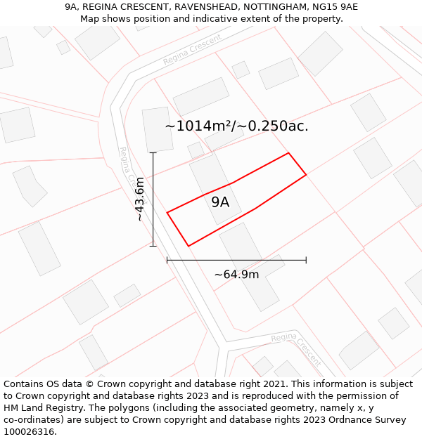 9A, REGINA CRESCENT, RAVENSHEAD, NOTTINGHAM, NG15 9AE: Plot and title map