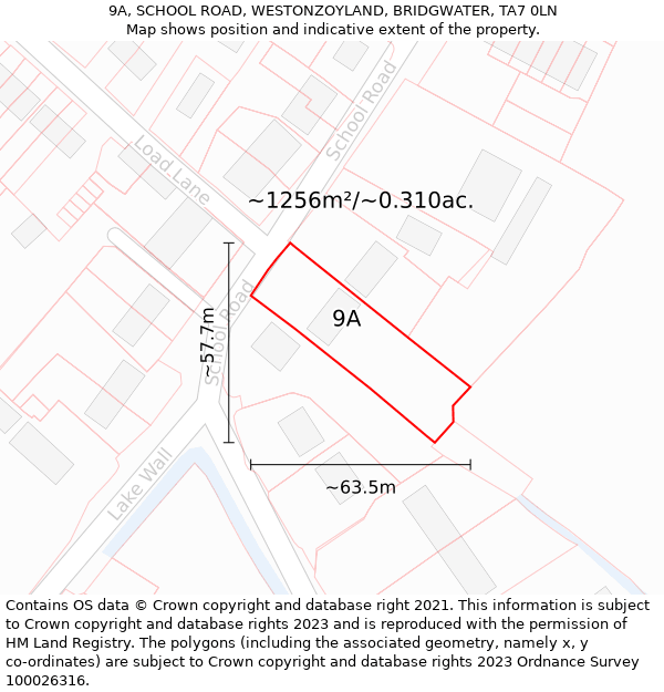 9A, SCHOOL ROAD, WESTONZOYLAND, BRIDGWATER, TA7 0LN: Plot and title map