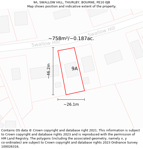 9A, SWALLOW HILL, THURLBY, BOURNE, PE10 0JB: Plot and title map