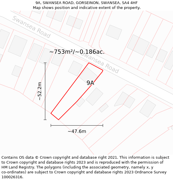 9A, SWANSEA ROAD, GORSEINON, SWANSEA, SA4 4HF: Plot and title map