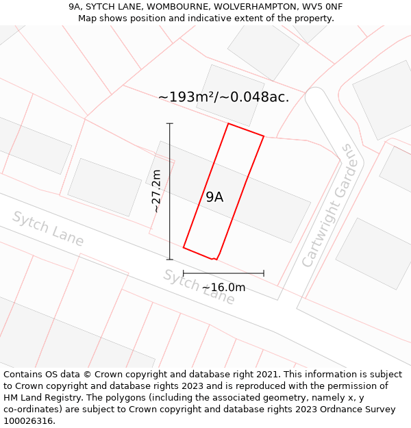 9A, SYTCH LANE, WOMBOURNE, WOLVERHAMPTON, WV5 0NF: Plot and title map