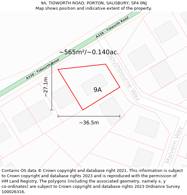 9A, TIDWORTH ROAD, PORTON, SALISBURY, SP4 0NJ: Plot and title map