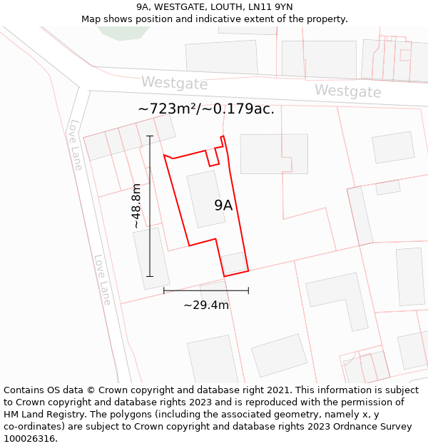 9A, WESTGATE, LOUTH, LN11 9YN: Plot and title map