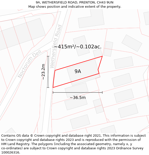 9A, WETHERSFIELD ROAD, PRENTON, CH43 9UN: Plot and title map