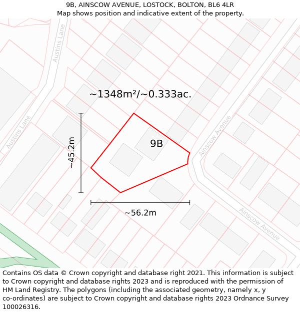 9B, AINSCOW AVENUE, LOSTOCK, BOLTON, BL6 4LR: Plot and title map