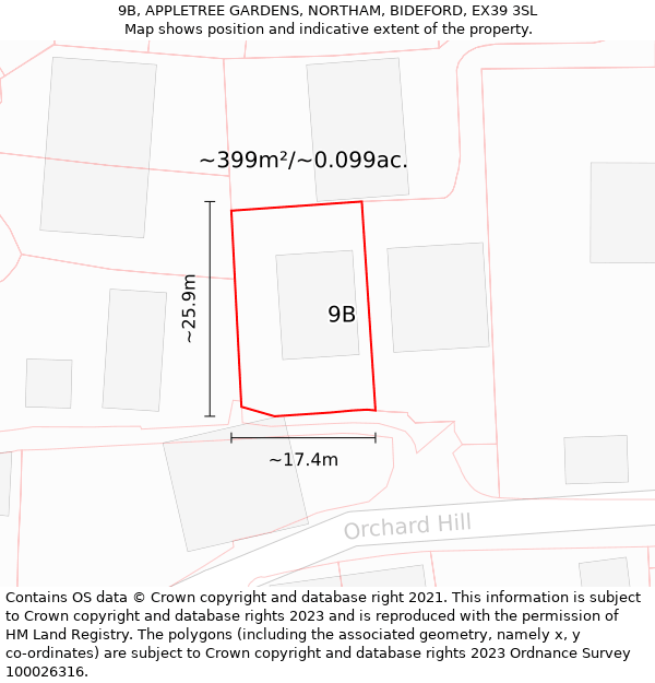 9B, APPLETREE GARDENS, NORTHAM, BIDEFORD, EX39 3SL: Plot and title map