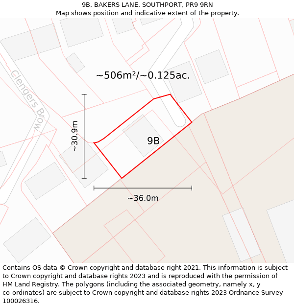 9B, BAKERS LANE, SOUTHPORT, PR9 9RN: Plot and title map