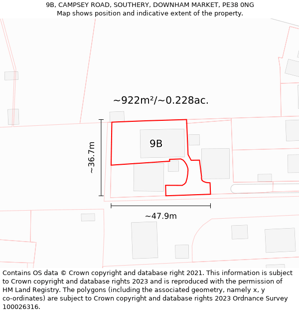 9B, CAMPSEY ROAD, SOUTHERY, DOWNHAM MARKET, PE38 0NG: Plot and title map